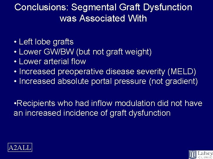 Conclusions: Segmental Graft Dysfunction was Associated With • Left lobe grafts • Lower GW/BW