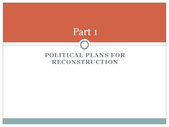 Part 1 POLITICAL PLANS FOR RECONSTRUCTION 
