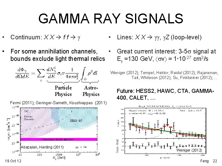 GAMMA RAY SIGNALS • Lines: X X gg, g. Z (loop-level) • Continuum: X