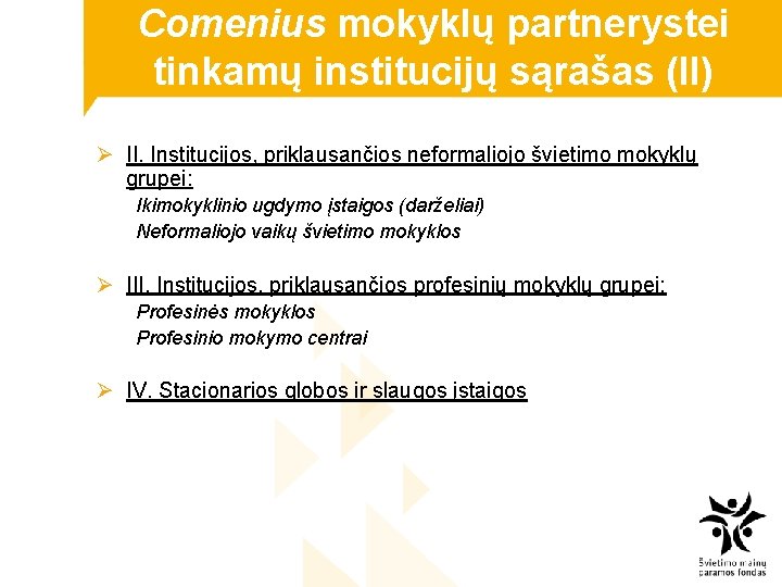 Comenius mokyklų partnerystei tinkamų institucijų sąrašas (II) Ø II. Institucijos, priklausančios neformaliojo švietimo mokyklų