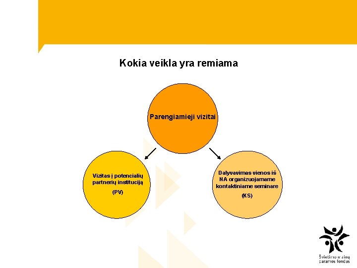 Kokia veikla yra remiama Parengiamieji vizitai Vizitas į potencialių partnerių instituciją (PV) Dalyvavimas vienos