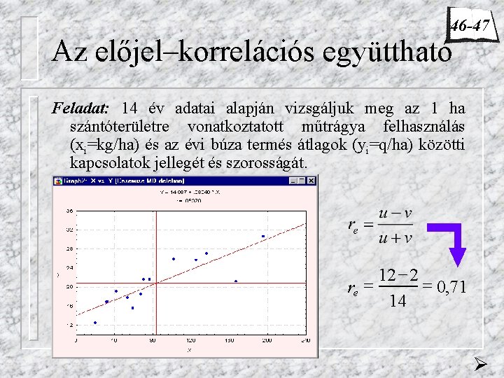 46 -47 Az előjel–korrelációs együttható Feladat: 14 év adatai alapján vizsgáljuk meg az 1