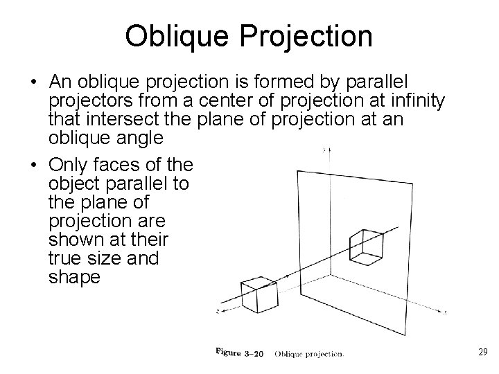 Oblique Projection • An oblique projection is formed by parallel projectors from a center