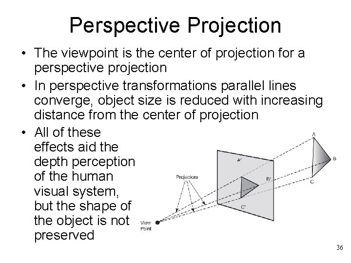 Perspective Projection • The viewpoint is the center of projection for a perspective projection