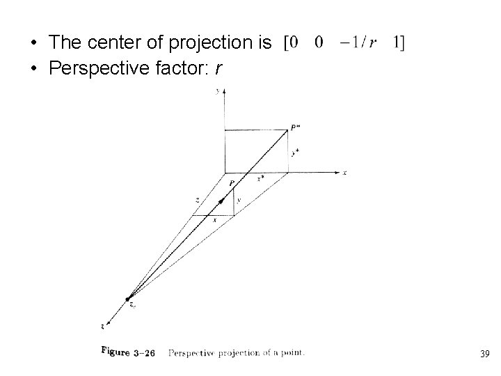  • The center of projection is • Perspective factor: r 39 
