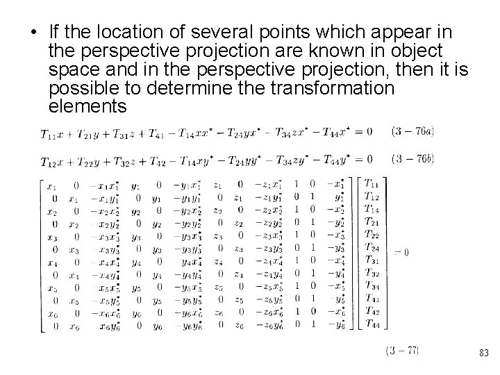  • If the location of several points which appear in the perspective projection