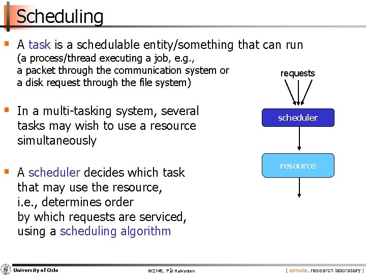 Scheduling § A task is a schedulable entity/something that can run (a process/thread executing
