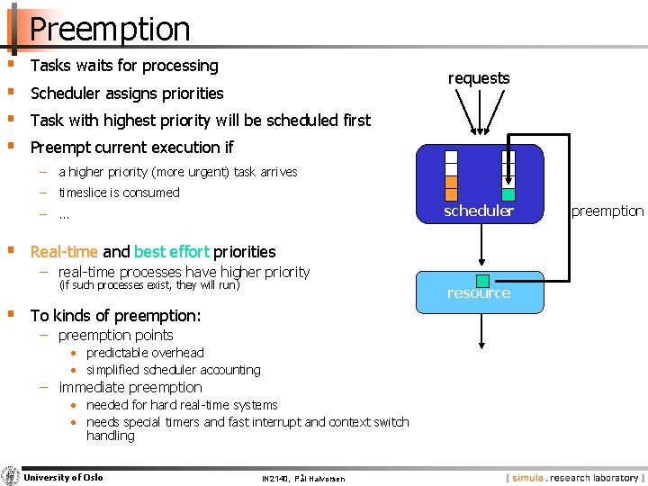 Preemption § § Tasks waits for processing requests Scheduler assigns priorities Task with highest