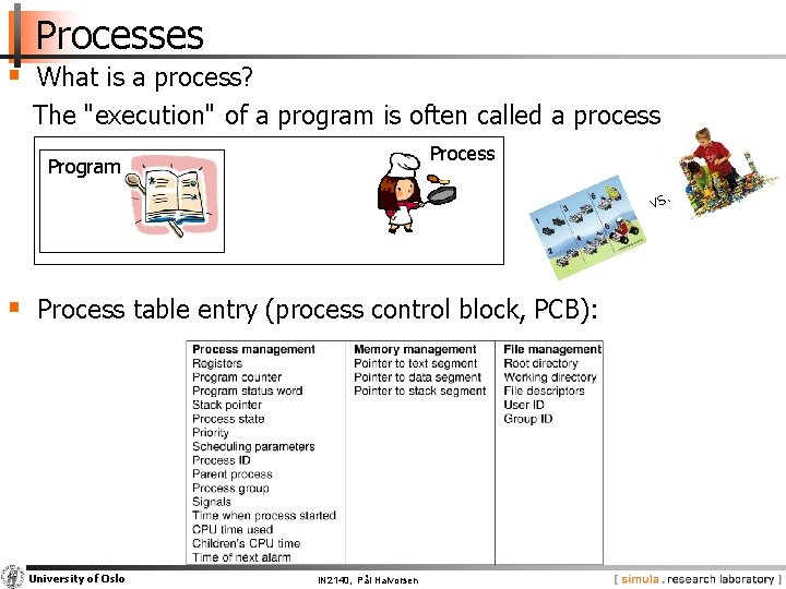 Processes § What is a process? The "execution" of a program is often called