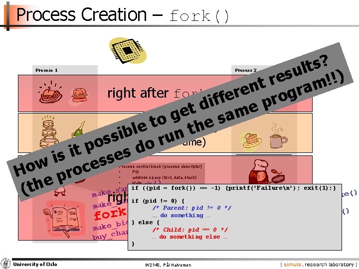 Process Creation – fork() ? s t l u s ) e ! !