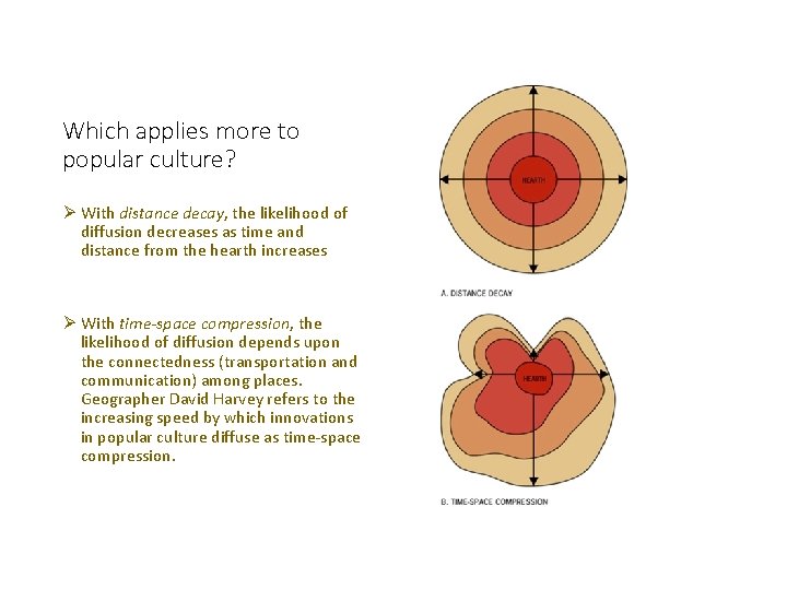 Which applies more to popular culture? Ø With distance decay, the likelihood of diffusion