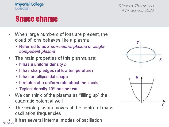 Richard Thompson AVA School 2020 Space charge • When large numbers of ions are