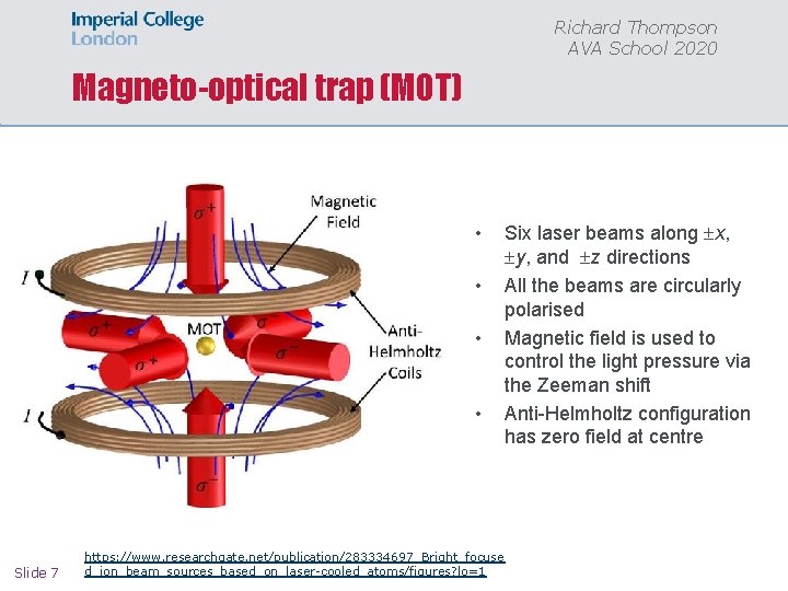 Richard Thompson AVA School 2020 Magneto-optical trap (MOT) • • Slide 7 https: //www.