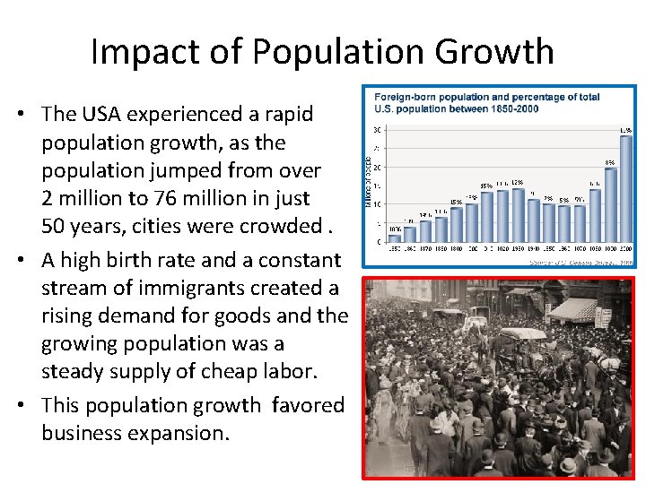 Impact of Population Growth • The USA experienced a rapid population growth, as the