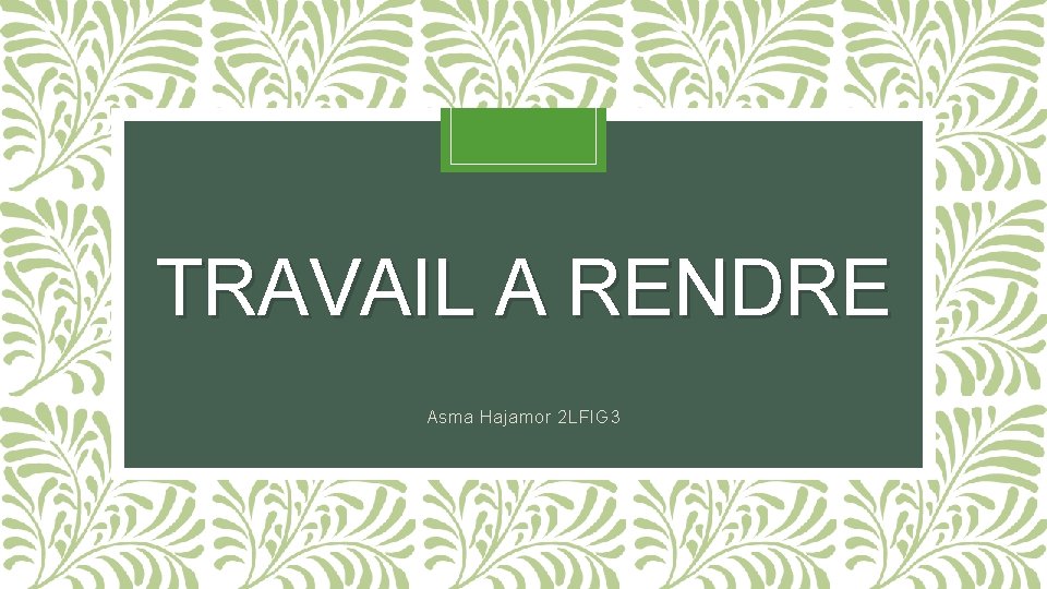 TRAVAIL A RENDRE Asma Hajamor 2 LFIG 3 TRAVAIL A RENDRE Asma Hajamor 2 LFIG 3