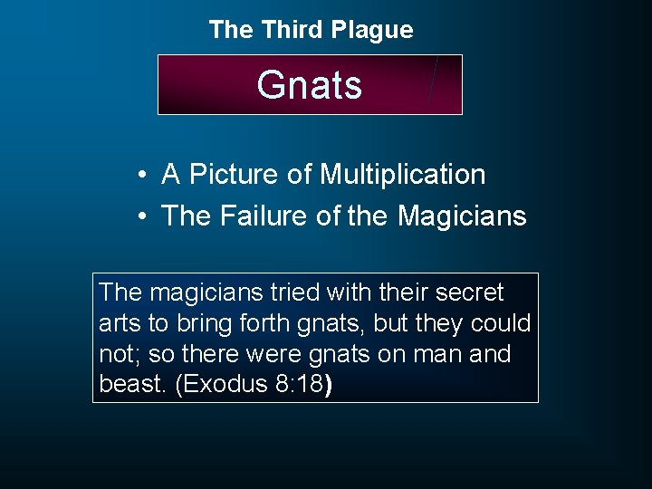The Third Plague Gnats • A Picture of Multiplication • The Failure of the
