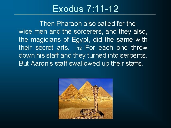 Exodus 7: 11 -12 Then Pharaoh also called for the wise men and the