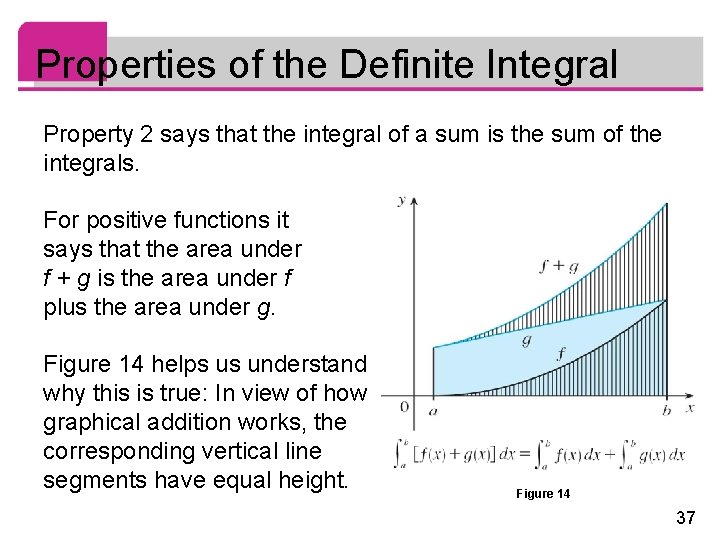 Properties of the Definite Integral Property 2 says that the integral of a sum