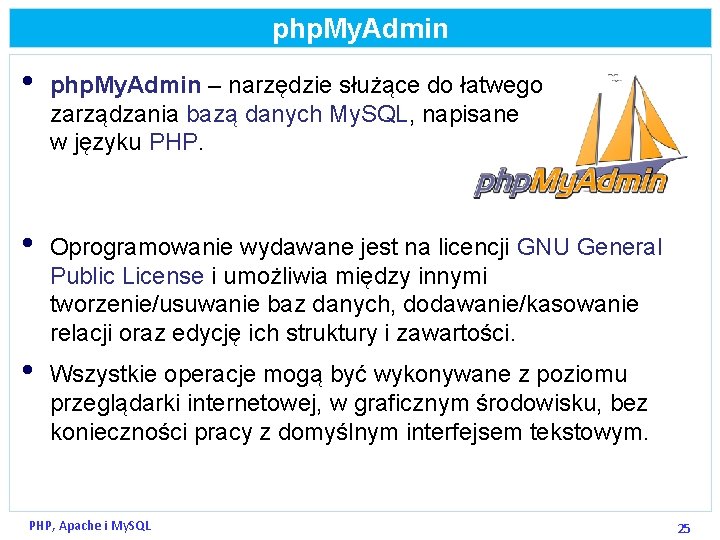 php. My. Admin • php. My. Admin – narzędzie służące do łatwego zarządzania bazą