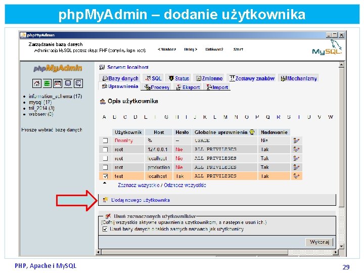 php. My. Admin – dodanie użytkownika PHP, Apache i My. SQL 29 