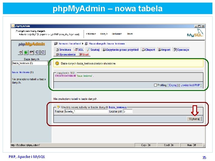 php. My. Admin – nowa tabela PHP, Apache i My. SQL 35 