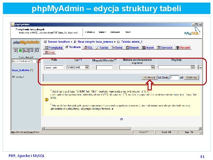 php. My. Admin – edycja struktury tabeli PHP, Apache i My. SQL 41 