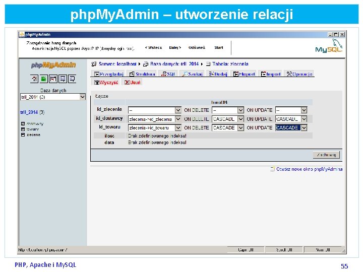 php. My. Admin – utworzenie relacji PHP, Apache i My. SQL 55 