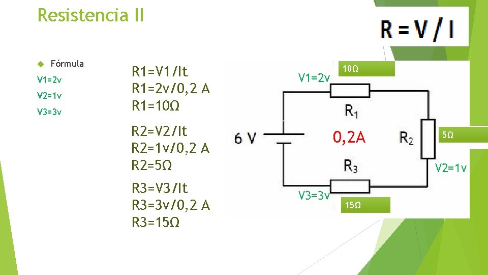 Resistencia II Fórmula V 1=2 v V 2=1 v V 3=3 v R 1=V