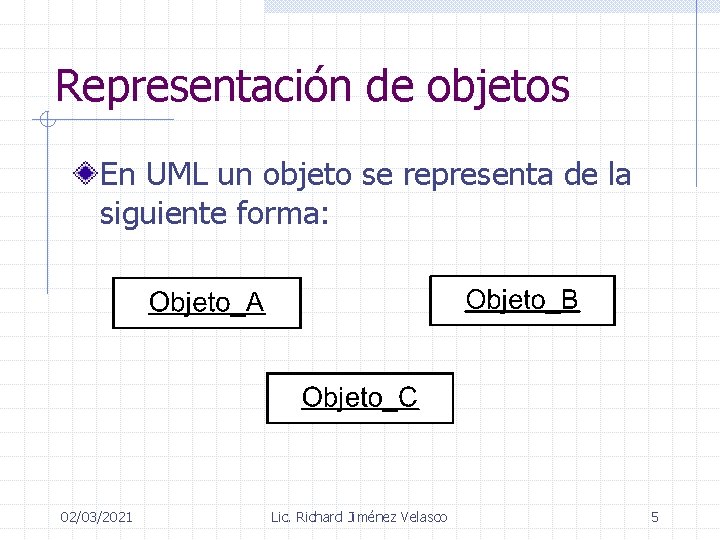 Representación de objetos En UML un objeto se representa de la siguiente forma: 02/03/2021