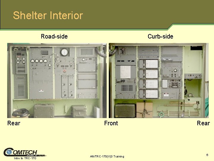 Shelter Interior Road-side Rear Intro to TRC-170 Curb-side Front AN/TRC-170(V)3 Training Rear 6 