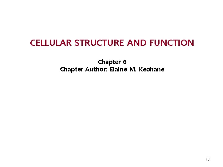 CELLULAR STRUCTURE AND FUNCTION Chapter 6 Chapter Author: Elaine M. Keohane 18 