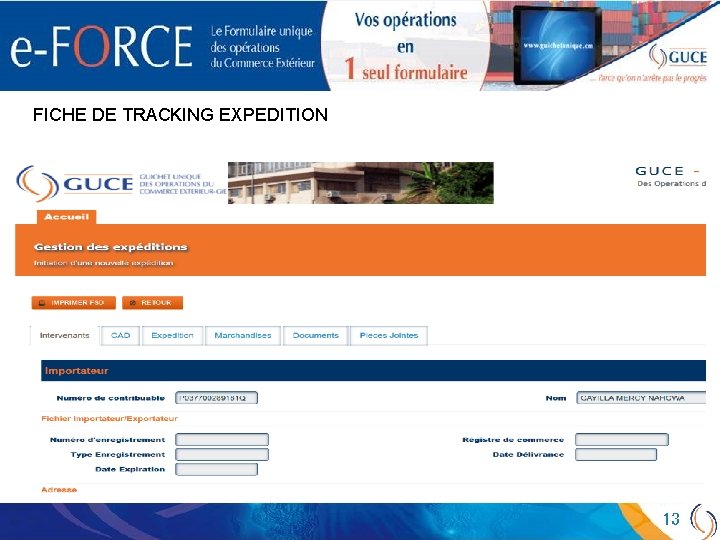 FICHE DE TRACKING EXPEDITION 13 