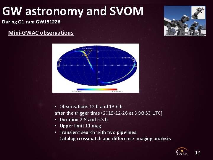 GW astronomy and SVOM During O 1 run: GW 151226 Mini-GWAC observations • Observations