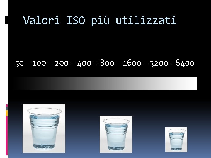 Valori ISO più utilizzati 50 – 100 – 200 – 400 – 800 –