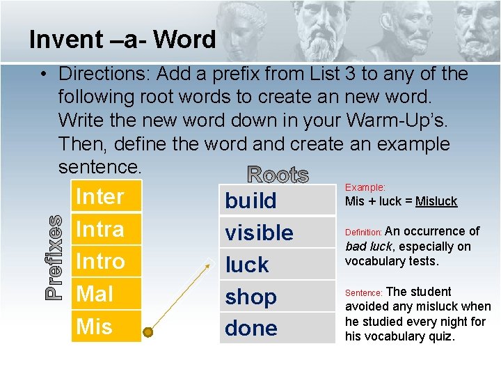 Invent –a- Word • Directions: Add a prefix from List 3 to any of Invent –a- Word • Directions: Add a prefix from List 3 to any of