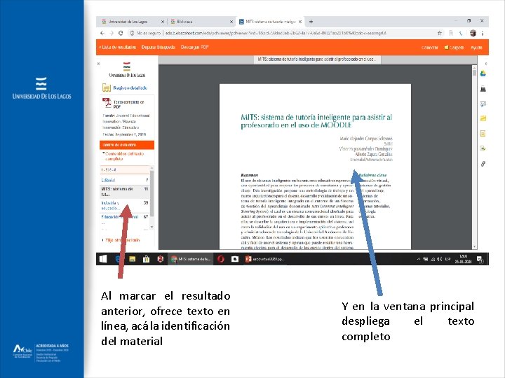 Al marcar el resultado anterior, ofrece texto en línea, acá la identificación del material