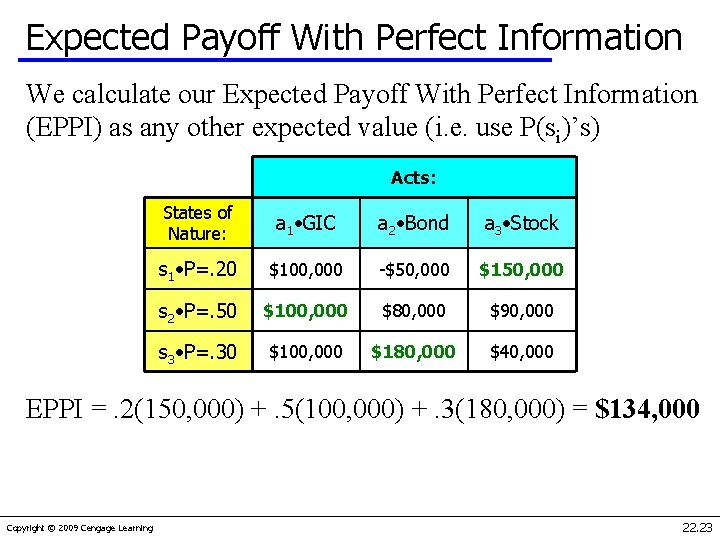 Expected Payoff With Perfect Information We calculate our Expected Payoff With Perfect Information (EPPI)