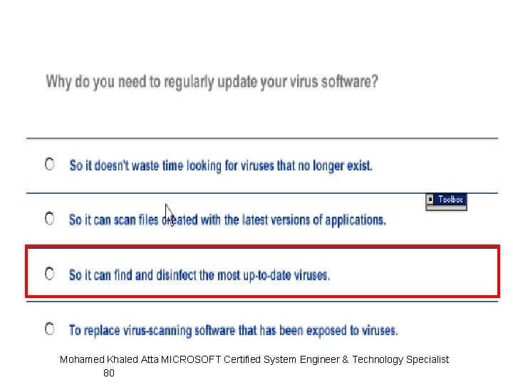 Mohamed Khaled Atta MICROSOFT Certified System Engineer & Technology Specialist 80 