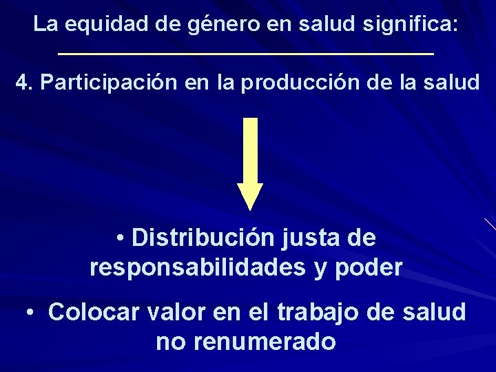 La equidad de género en salud significa: 4. Participación en la producción de la