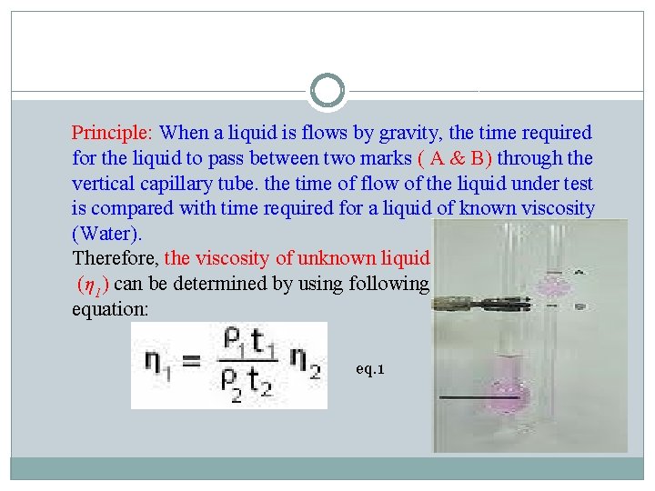 Principle: When a liquid is flows by gravity, the time required for the liquid
