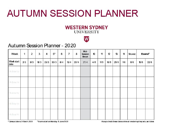 AUTUMN SESSION PLANNER 