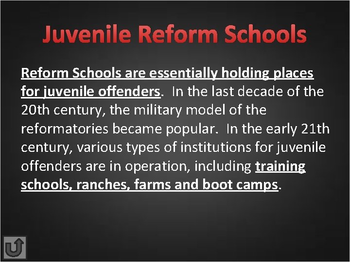 Juvenile Reform Schools are essentially holding places for juvenile offenders. In the last decade