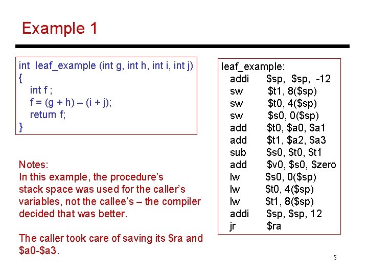 Example 1 int leaf_example (int g, int h, int i, int j) { int