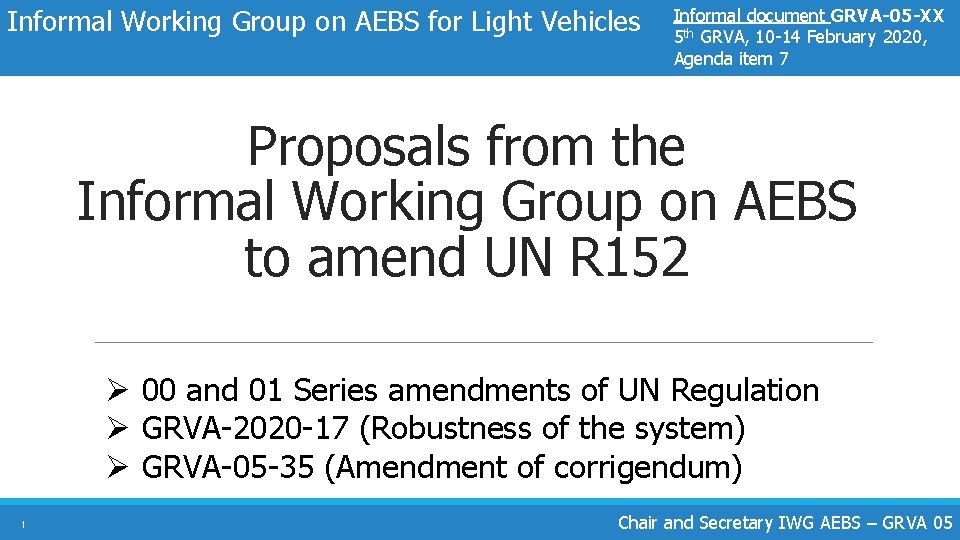 Informal Working Group on AEBS for Light Vehicles Informal document GRVA-05 -XX 5 th