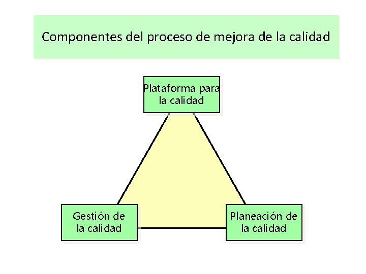 Componentes del proceso de mejora de la calidad Plataforma para la calidad Gestión de