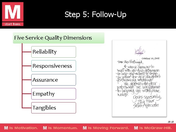 Step 5: Follow-Up Five Service Quality Dimensions Reliability Responsiveness Assurance Empathy Tangibles 18 -10
