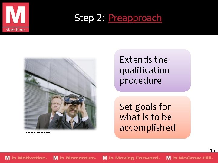 Step 2: Preapproach Extends the qualification procedure ©Royalty-Free/Corbis Set goals for what is to