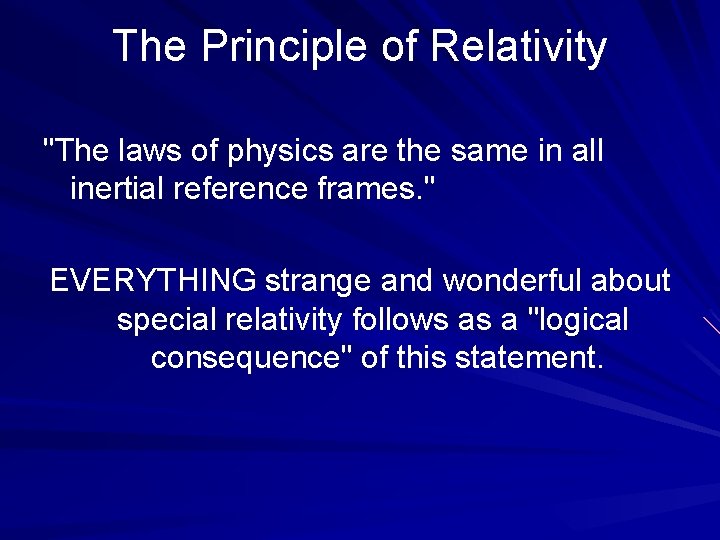 The Principle of Relativity "The laws of physics are the same in all inertial