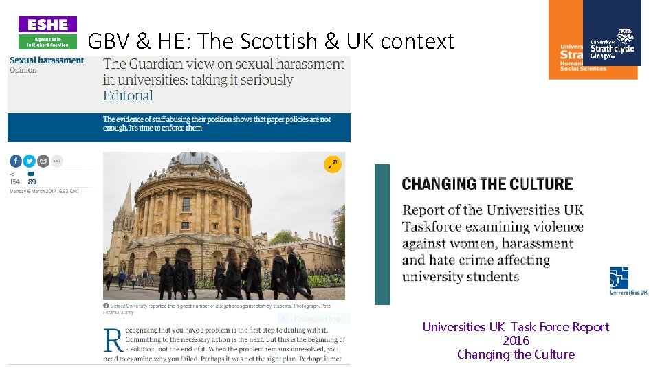 GBV & HE: The Scottish & UK context Universities UK Task Force Report 2016