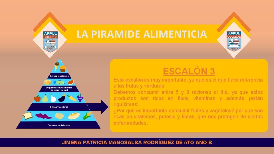 LA PIRAMIDE ALIMENTICIA ESCALÓN 3 Este escalón es muy importante, ya que es el